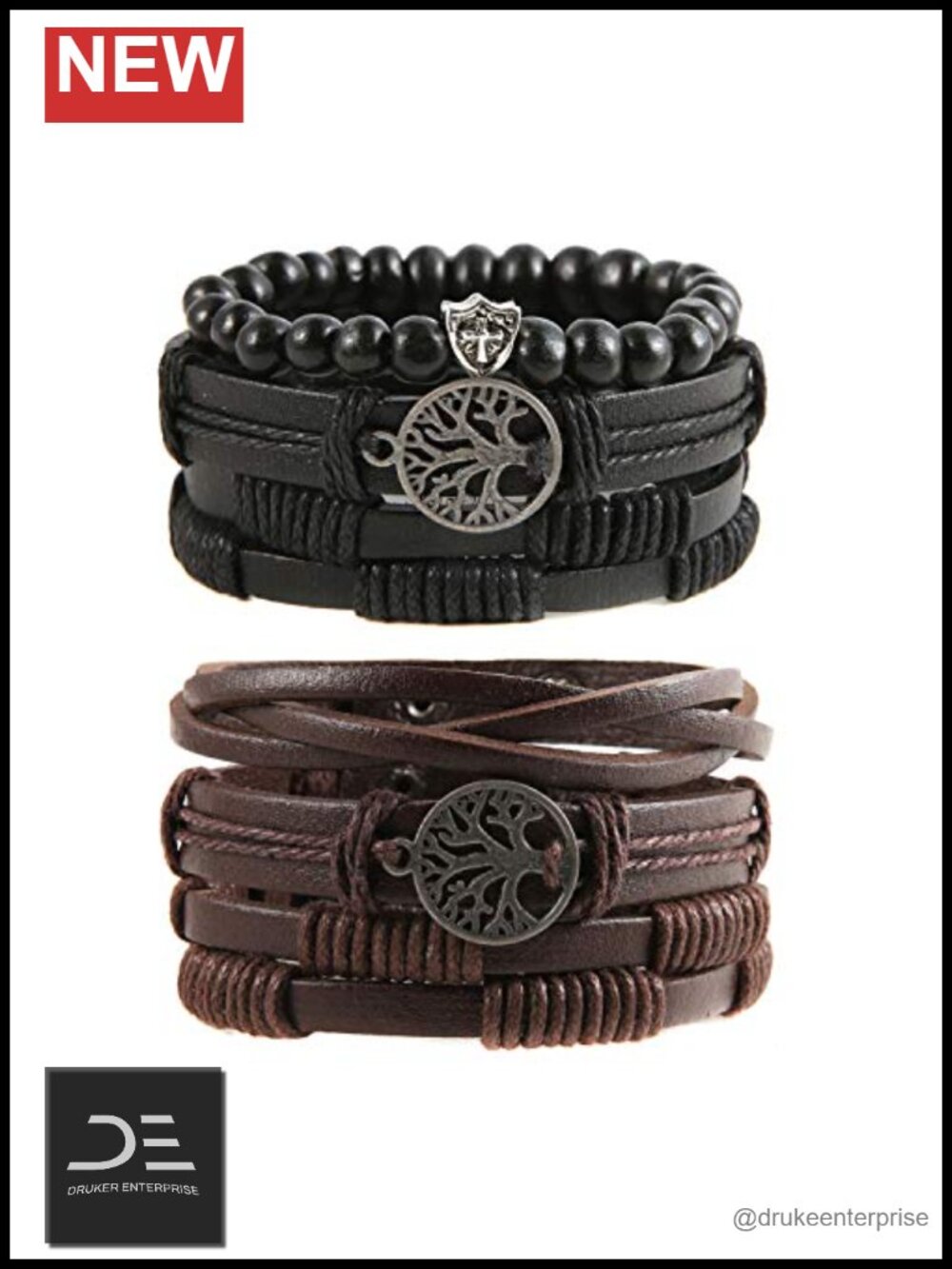 Genuine Leather Tree of Life Bracelet with Tiger Eye Lava Rock Beads